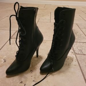 Pleaser Seduce Lace Up Ankle Boots Matte Black